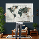 Personalized Push Pin World Map Canvas Print – Custom Framed
