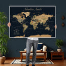 Custom Push Pin World Map Wall Canvas Print – Personalized
