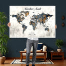 Custom Push Pin World Map Canvas Print – Framed Personalized
