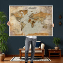 Customized Push Pin World Map Wall Art Canvas Print with