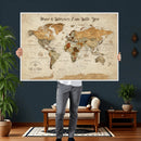 Personalized World Map Canvas Print – Custom Push Pin Framed