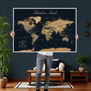 Personalized World Map Wall Art Print – Custom Push Pin