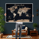 Personalized Blue World Map Canvas – Custom Framed Push Pin
