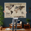 Custom Push Pin World Map Wall Canvas Print – Personalized