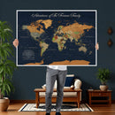 Custom Push Pin World Map Wall Art Canvas Print – Personalized Travel Tracker with Pins Framed Large for Home and Office Decor