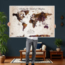 Personalized Push Pin World Map Canvas – Custom Framed