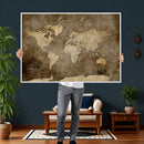 Personalized Push Pin World Map Canvas Print – Custom Framed