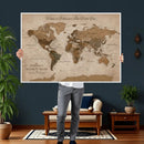 Personalized Push Pin World Map Canvas – Custom Framed