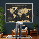 Custom Push Pin World Map Wall Art Canvas Print – Personalized Travel Tracker with Pins Framed Large for Home and Office Decor