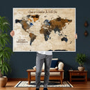 Vintage Custom World Map Canvas Wall Art – Custom Framed