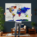 Detailed Custom World Map Print – Framed Custom Push Pin