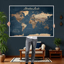 Personalized Vintage Push Pin World Map Canvas Print –