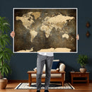Large Framed Vintage World Map Wall Art Print for Home Wall