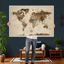 Vintage World Map Wall Art Canvas Print for Living Room,