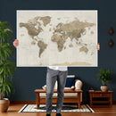 Detailed World Map Wall Art Canvas Print