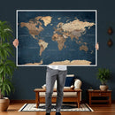 Navy Blue World Map Canvas Print – Framed Travel Map Wall by MyGreatCanvas | Canvas Wall Art Prints | Photo Prints & Wall Decor