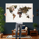 Watercolor World Map Print - Large Wall Art Canvas Print for