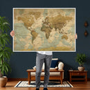 Vintage World Map Wall Art Canvas Print, Detailed World Map