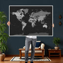 Black World Map Wall Art Canvas Print – Detailed Map of the