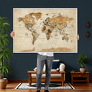 Rustic Vintage World Map Canvas Print – Framed Modern
