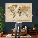 Rustic Vintage World Map Canvas Print – Framed Modern