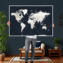 Black World Map Wall Art Canvas Print for Home Office and