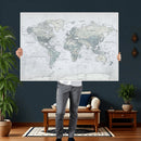 Push Pin World Map Canvas Print - Detailed Vintage World Map