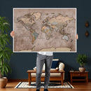 Grunge World Map Canvas Wall Art - Vintage Aged World Map