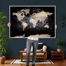 Grunge World Map Wall Art | 3-Panel Large Beige and Brown
