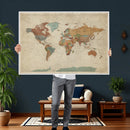 World Map Wall Art Canvas Print, Framed Rustic Atlas Art