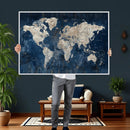 Large Blue World Map Wall Art Canvas Print for Home Office by MyGreatCanvas | Canvas Wall Art Prints | Photo Prints & Wall Decor