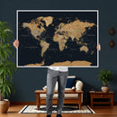 Vintage World Map Earth Globe Countries Oceans Continents