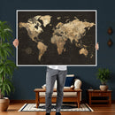 Framed World Map with Pin Canvas Print – Detailed World Map