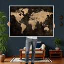 Brown World Map Canvas Print – Modern Travel Map Wall Art,