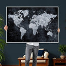 Black World Map Canvas Print – Detailed Map for Couples and