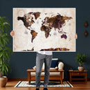 Blue Watercolor World Map Canvas Print – Framed Modern Wall