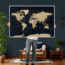 Dark World Map Canvas Wall Art Print, Minimal Black and Gold by MyGreatCanvas | Canvas Wall Art Prints | Photo Prints & Wall Decor