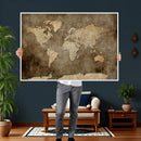 Dark Vintage World Map Canvas Wall Art Print, Antique Map