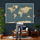 Minimal Vintage World Map Canvas Wall Art Print, Neutral