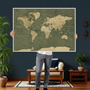 Large World Map Canvas Wall Art Print for Study Room Decor -