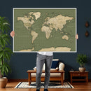 Vintage World Map Canvas Wall Art Print, Classic Global Map