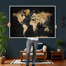 World Map Canvas Wall Art with Famous Landmarks – Framed