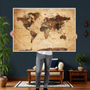 Modern Red and Gray World Map Canvas Print – Framed Wall Art
