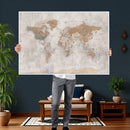 Detailed World Map Wall Art Canvas Print for Home and Office Decor
