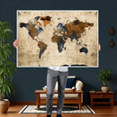World Map Wall Art Canvas Print, Modern Decorative Framed