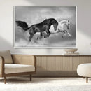 Wild Horses Wall Art Canvas Print – Framed Black and White