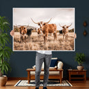 Texas Longhorn Cattle Wall Art Canvas Print, Sepia Western