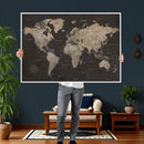 World Map Canvas Wall Art Dark Charcoal Antique Tan Detailed by MyGreatCanvas | Canvas Wall Art Prints | Photo Prints & Wall Decor