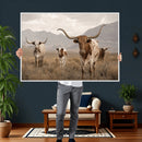 Rustic Texas Longhorn Cow Canvas Wall Art Print, Rustic Farm Animal Photography Print, Farmhouse Country Decor, Western Ranch Art