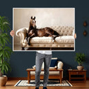 Funny Horse on Sofa Canvas Wall Art, Quirky Horse Lounging Photo Print, Whimsical Animal Decor, Living Room Conversation Art, Horse Lover Gift by MyGreatCanvas | Canvas Wall Art Prints | Photo Prints & Wall Decor